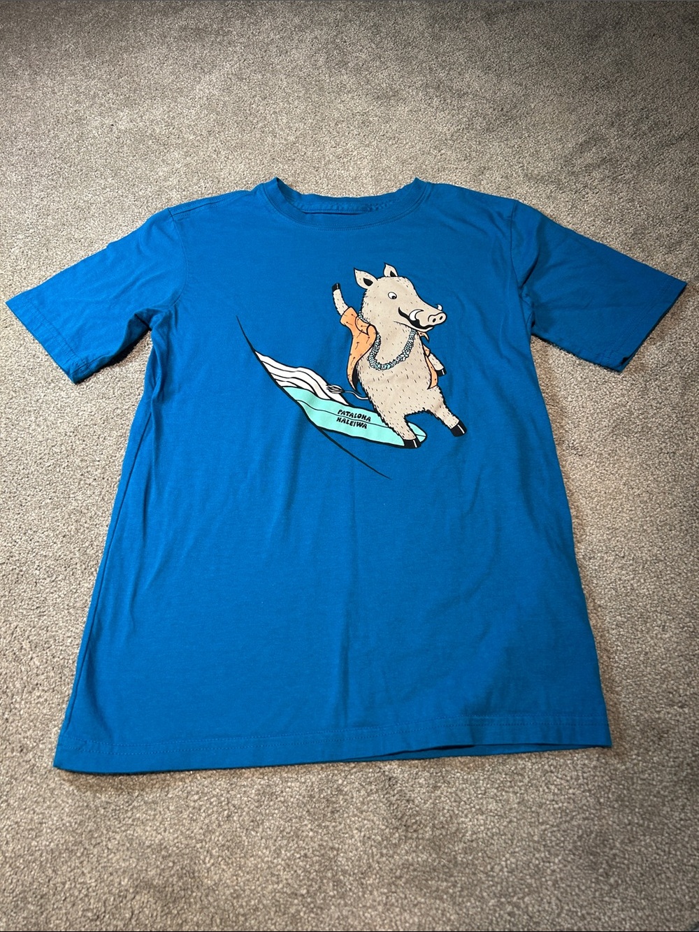 Patagonia Bright Blue Surfing Pig Graphic Tee